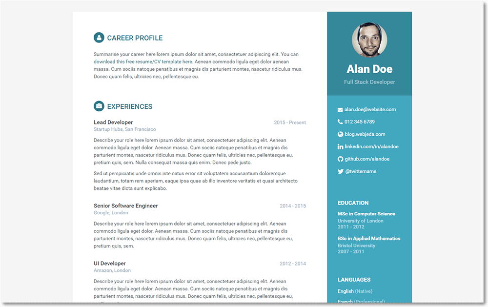 Online CV Jekyll Theme preview